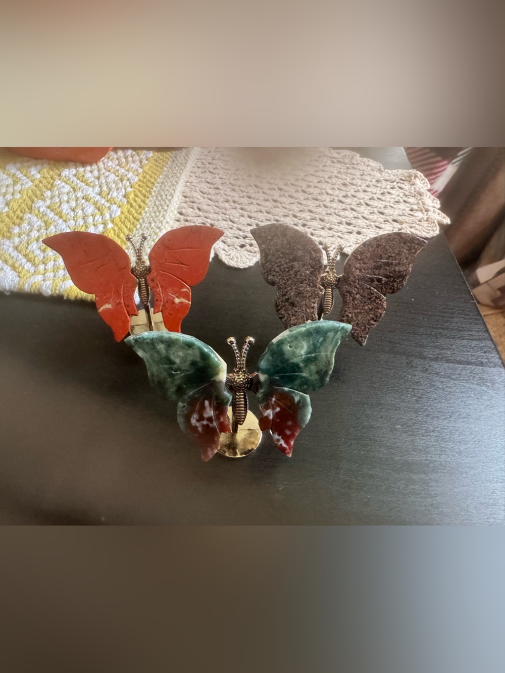 Handcrafted Multicolor Buterfly accents- Green, Red, Brown